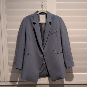 Oversized Dusty Blue Single-Button Blazer